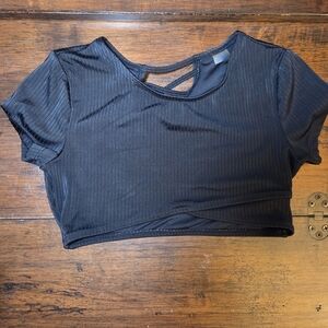 Old Navy Black Ribbed Bikini Top Modest Goth Punk Swim Pool